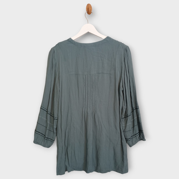 J Jill Shirt Womens Small Blue Spruce Embroidered Pintuck Button Boho Blouse - Picture 2 of 12